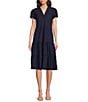 Jude Connally Libby Solid Jude Cloth Knit V-Neck Short Puffed Sleeve A-Line Tiered Midi Dress, Color:Navy - Image 1