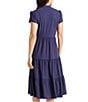 Jude Connally Libby Solid Jude Cloth Knit V-Neck Short Puffed Sleeve A-Line Tiered Midi Dress, Color:Navy - Image 5
