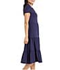 Jude Connally Libby Solid Jude Cloth Knit V-Neck Short Puffed Sleeve A-Line Tiered Midi Dress, Color:Navy - Image 6