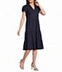 Jude Connally Libby Solid Jude Cloth Knit V-Neck Short Puffed Sleeve A-Line Tiered Midi Dress - Image 1