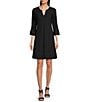 Color:Black - Image 1 - Megan Side Slit Short Sleeve Split Round Neck Shift Dress