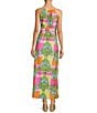Color:Lotus Multi - Image 2 - Mia Knit Halter Neck Sleeveless Empire Waist Maxi A-Line Dress