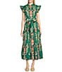 Jude Connally Mirabella Stretch Poplin Tapestry Floral Print Split V-Neck Flutter Maxi Sleeve, Color:Tapestry Floral Jade - Image 1