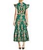 Jude Connally Mirabella Stretch Poplin Tapestry Floral Print Split V-Neck Flutter Maxi Sleeve, Color:Tapestry Floral Jade - Image 2