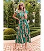 Jude Connally Mirabella Stretch Poplin Tapestry Floral Print Split V-Neck Flutter Maxi Sleeve, Color:Tapestry Floral Jade - Image 4