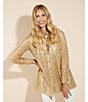 Jude Connally Mitzi Metallic Flocked Cheetah Print Lace Point Collar Long Sleeve Top, Color:Gold Cheetah - Image 5