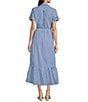 Jude Connally Pippa Stripe Print Point Collar Short Sleeve Midi Dress, Color:Cotton Stripe Blue - Image 2