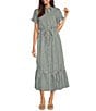 Jude Connally Pippa Stripe Print Point Collar Short Sleeve Midi Dress, Color:Cotton Stripe Eden - Image 1