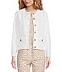 Color:White - Image 1 - Raleigh Cotton Sateen Crew Neck Long Sleeve Button-Front Jacket