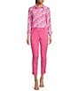 Color:Peony Pink - Image 3 - Rikki Stretch Ponte Knit Slim Straight-Leg Pull-On Ankle Pants