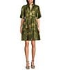 Jude Connally Shirley Tiger Safari Metallic Cotton Voile V-Neck Short Flutter Tiered Swing Dress, Color:Tiger Safari Loden Gold - Image 1