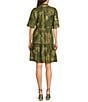 Jude Connally Shirley Tiger Safari Metallic Cotton Voile V-Neck Short Flutter Tiered Swing Dress, Color:Tiger Safari Loden Gold - Image 2