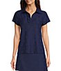 Color:Grand Links Navy - Image 1 - Sierra Solid Jacquard Point Collar Short Sleeve Polo Coordinating Top