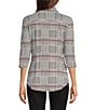 Jude Connally Sylvia Glen Plaid Print Knit Jude Cloth Point Collar 3/4 Sleeve Button Front Top, Color:Glen Plaid Black - Image 2