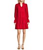 Color:Crimson - Image 1 - Tammi Stretch Jude Cloth Knit Split V-Neck Long Ruffled Sleeve Tiered Dress