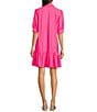 Color:Spring Pink - Image 2 - Tierney Knit Point Collar V-Neck Short Puff Sleeve Side Pocket Drop Waist Flounce Hem Dress