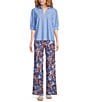Color:Palm Beach Paisley Bluebell - Image 3 - Trixie Jude Cloth Knit Palm Beach Paisley Bluebell Print Wide-Leg Pull-On Pants