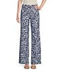 Color:Bloom Navy - Image 1 - Trixie Jude Cloth Stretch Knit Bloom Print Coordinating Wide-Leg Pull-On Pants