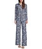 Color:Bloom Navy - Image 3 - Trixie Jude Cloth Stretch Knit Bloom Print Coordinating Wide-Leg Pull-On Pants
