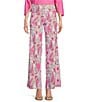 Color:Oasis Paisley Peony - Image 1 - Trixie Jude Cloth Stretch Knit Oasis Paisley Peony Print Elastic Waist Straight Wide-Leg Pull-On Pants
