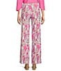 Color:Oasis Paisley Peony - Image 2 - Trixie Jude Cloth Stretch Knit Oasis Paisley Peony Print Elastic Waist Straight Wide-Leg Pull-On Pants