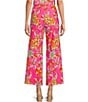 Color:Twirling Peacock Spring Pink - Image 2 - Trixie Twirling Peacock Floral Print Stretch Knit Wide Leg Cropped Coordinating Pull-On Pants