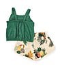 Color:Assorted - Image 2 - Baby Girls 12-24 Months Slub Jersey Tank Top & Tropical-Floral-Printed Muslin Shorts Set