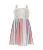 Color:Multi - Image 1 - Little Girls 2T-6X Sleeveless Striped Crocheted Overlay Linen-Look Woven Dress