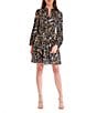 Julia Jordan Abstract Printed Satin V-Neck Long Sleeve A-Line Dress, Color:Black Multi - Image 1