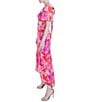 Color:Pink Multi - Image 3 - Chiffon Floral Print V-Neck Short Flutter Sleeve High Low Ruffle Hem Dress