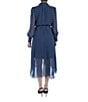 Color:Navy/Ivory - Image 2 - Dotted Chiffon Lapel V-Neck Long Sleeve Tie Waist High-Low Wrap Dress