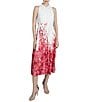 Color:Red Multi - Image 1 - Double Linen Blend Floral Print Collar Neck Sleeveless Tie Front Midi Dress