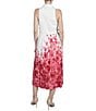Color:Red Multi - Image 2 - Double Linen Blend Floral Print Collar Neck Sleeveless Tie Front Midi Dress