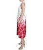 Color:Red Multi - Image 3 - Double Linen Blend Floral Print Collar Neck Sleeveless Tie Front Midi Dress