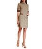 Julia Jordan Faux Leather Mock Neck Front Pocket Tweed Sheath Dress - Image 1