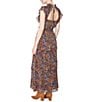 Color:Brown Multi - Image 2 - Floral Mock Neckline Flutter Cap Sleeve Tiered Maxi Dress