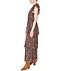 Color:Brown Multi - Image 3 - Floral Mock Neckline Flutter Cap Sleeve Tiered Maxi Dress