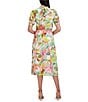 Color:Ivory/Multi - Image 2 - Floral Print Chiffon Mock Neck Short Sleeve Midi Dress