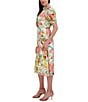 Color:Ivory/Multi - Image 3 - Floral Print Chiffon Mock Neck Short Sleeve Midi Dress