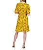 Color:Yellow Multi - Image 2 - Floral Print Crepe Surplice V-Neck Short Puff Sleeve Tie Waist Ruffle Hem Faux Wrap Dress