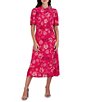 Julia Jordan Floral Print Mock Neck Short Puff Sleeve Midi Dress ...