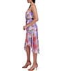 Color:Lilac Multi - Image 3 - Floral Print One Shoulder Short Sleeve Tie Waits Asymmetrical Hem Midi Dress