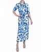 Color:Blue Multi - Image 1 - Floral Printed Poplin Collared Neckline 3/4 Sleeve Shirt Dress