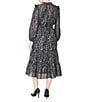 Julia Jordan Foiled Chiffon Printed Long Sleeve Ruffle Trim A-Line Midi Dress, Color:Black/Silver - Image 2