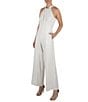 Julia Jordan Halter Twist Neck Sleeveless Pocketed Jumpsuit, Color:Ivory - Image 3