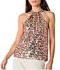 Julia Jordan Knot Halter Neck Sequin Mesh Top, Color:Nude Multi - Image 1
