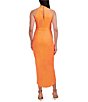 Color:Neon Orange - Image 2 - Knot Halter Neck Sleeveless Faux Wrap Tulip Hem Midi Dress