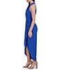 Color:Blue - Image 3 - Knot Halter Neck Sleeveless Faux Wrap Tulip Hem Midi Dress