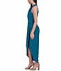 Color:Blue/Jade - Image 3 - Knot Halter Neck Sleeveless Faux Wrap Tulip Hem Midi Dress