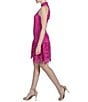 Color:Magenta - Image 3 - Lace Mock Neck Sleeveless Ruffle Hem Mini Dress